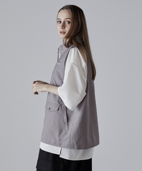 CLEL（クレイル） ベスト ジレ 「CLEL」Loose High Neck Design Vest 