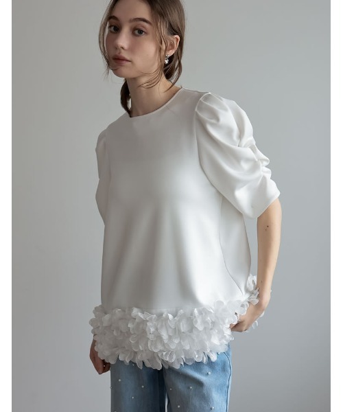 tシャツ 「2024SS COLLECTION」「MEISM by Re:EDIT」フラワーモチーフパワショルチュニックトップス レディース Re:EDIT tシャツ 「2024SS COLLECTION」「MEISM by Re:EDIT