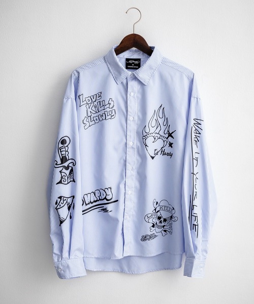 Ed Hardy(エドハーディー) 両面プリント S/S Tシャツ レディース import：M  中古 古着 0802 セール】EdHardy 長袖 プリントシャツ（シャツ/ブラウス）｜Ed