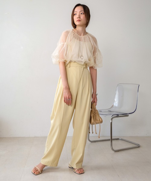 BAB（バブ） tシャツ ラメチュールギャザートップス レディース