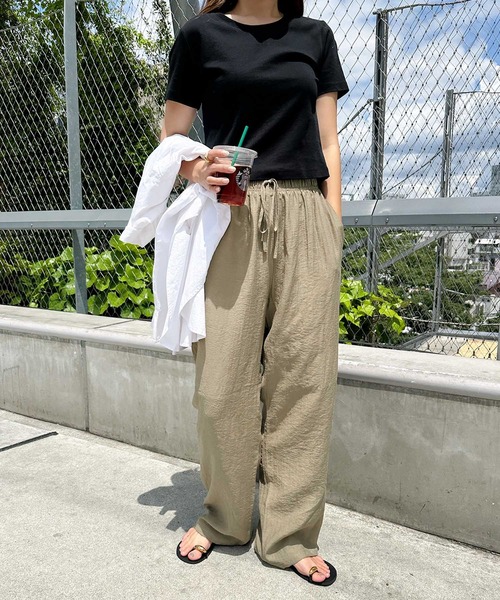 andme パンツ リネンブレンドイージーワイドパンツ レディース