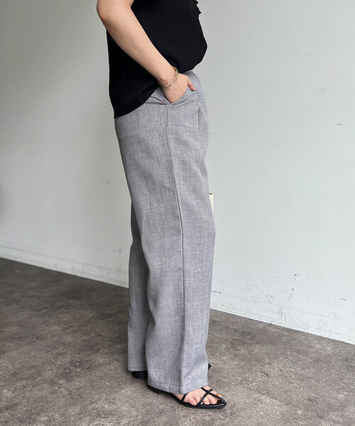 Chez toi（シェトワ） パンツ メタリックベルトリネンワイドパンツ
