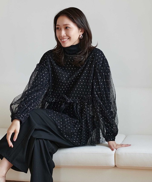 Jines（ジネス） ブラウス シャツ ラメドットチュールトップス