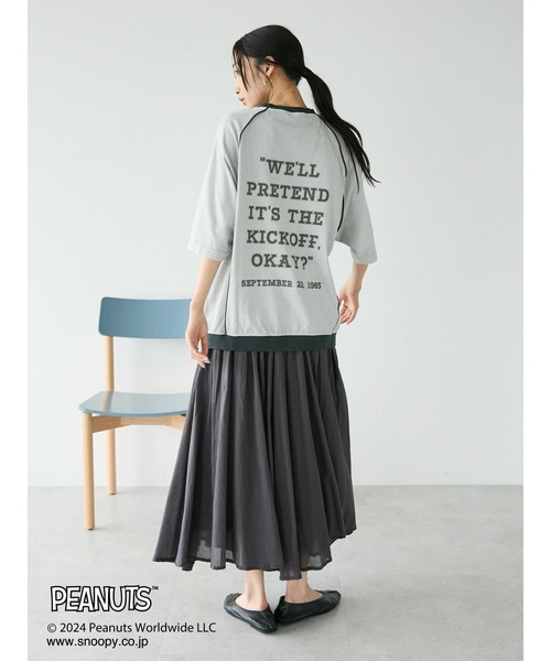 新品　未使用　スヌーピー　プリーツ　トップス　伸びるタイプ　黒 PEANUTS ピーナッツ スヌーピー レディース 長袖 Tシャツ ロングT