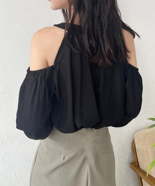 ブラウス シャツ off shoulder ribbon blouse レディース off shoulder silky blouse（シャツ/ブラウス）｜célon（セロン