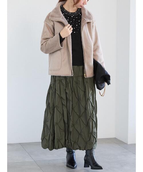 コート アウター リバーシブルムートンスタンド衿ブルゾン レディース