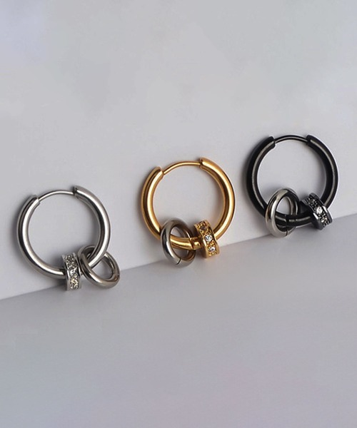 SBG by 7JEWELRY ピアス ダブルリングフープピアス 片耳 メンズ