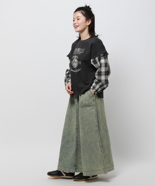 niko and… tシャツ チェックスリーブフリルプルオーバー