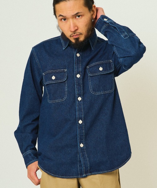 インディゴ長袖デニムシャツ ポケット付き k051_17aw_s_1.jpg