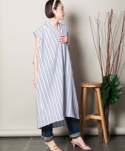【新品】ストライプ柄 N With ケープシャツワンピース ケープシャツワンピース – N WITH.