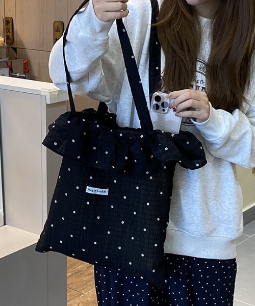 帆布　ドット　くすみブルー　フリル　レッスンバッグ 楽天市場】フリル（レッスンバッグ・トートバッグ｜バッグ