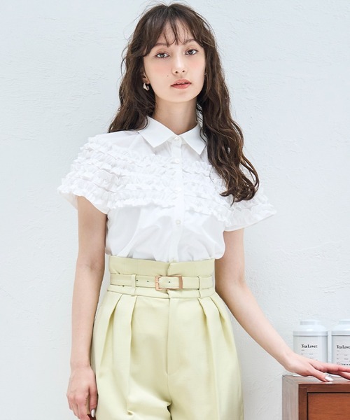 極美品✨アニュアンス　フリルブラウス　長袖　ギャザー　ネイビー　手洗い可能 ティティベイト titivate Vネックフリルカラーギャザーブラウス