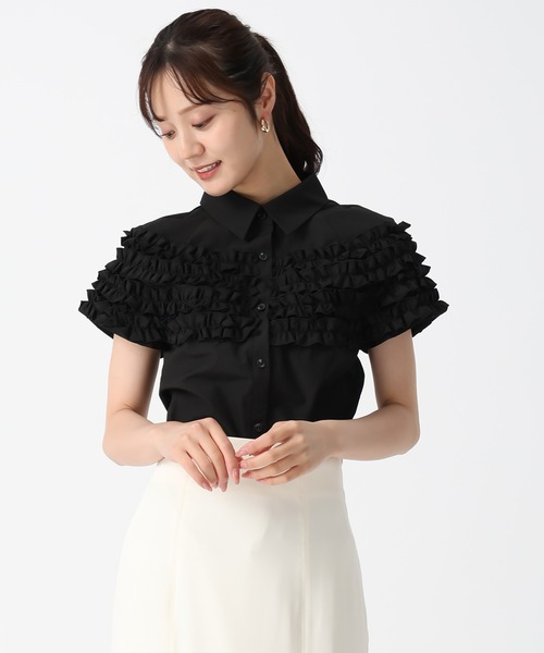 未使用タグ付き✨メクル　ギャザーフリルブラウス　黒　フリーサイズ 31 Sons de mode ブラウス シャツ ヨークギャザーフリルブラウス