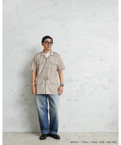 【新品】 フランス軍 外国人部隊 トロピカル 半袖 サファリシャツ ベルト付き MILITARY（ミリタリー） シャツ 実物 新品 デッドストック フランス軍