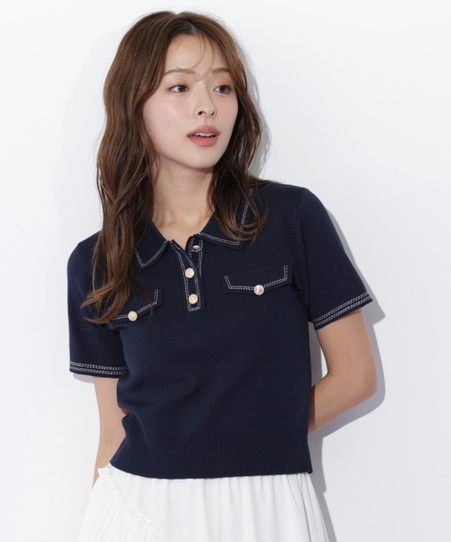 ニット セーター POINT STITCH KNIT TOP / ポイントステッチニットトップ レディース ステッチデザインニットトップス｜WOMEN｜250ISB70-299B｜AZUL