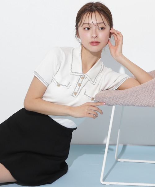 ニット セーター POINT STITCH KNIT TOP / ポイントステッチニットトップ レディース ステッチデザインニットトップス｜WOMEN｜250ISB70-299B｜AZUL