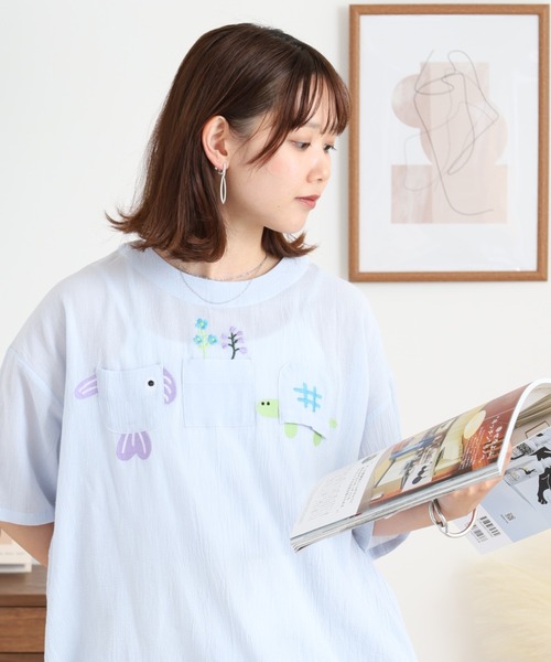 ブラウス シャツ EMAGO いろいろポケット刺繍ブラウス レディース