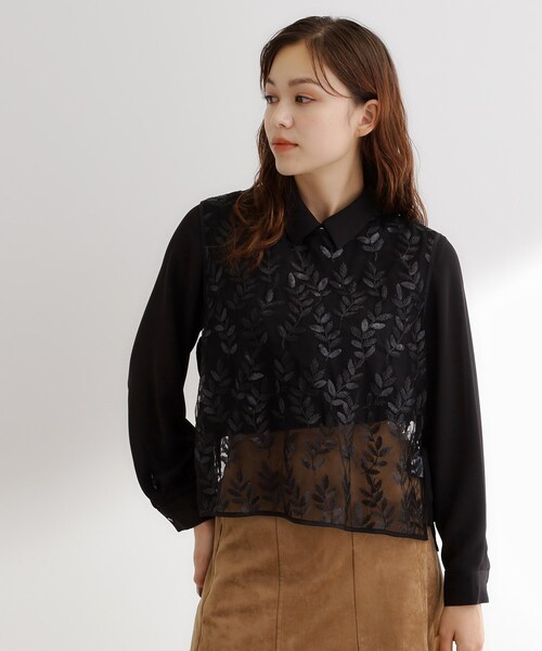 grove（グローブ） ブラウス シャツ リーフ刺繍スパンコールベスト 