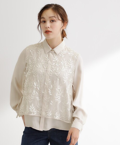 grove（グローブ） ブラウス シャツ リーフ刺繍スパンコールベスト 