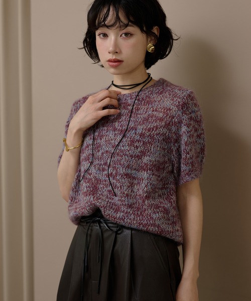 ニット セーター mohair wool mix knit /モヘアウール半袖ミックス