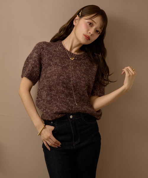 ニット セーター mohair wool mix knit /モヘアウール半袖ミックス