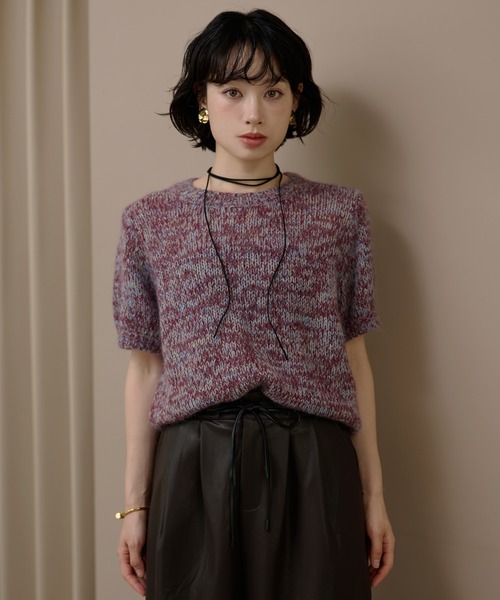 ニット セーター mohair wool mix knit /モヘアウール半袖ミックス