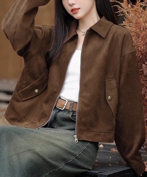 ブルゾン アウター 「25年秋冬新作」スエードショート丈ブルゾン