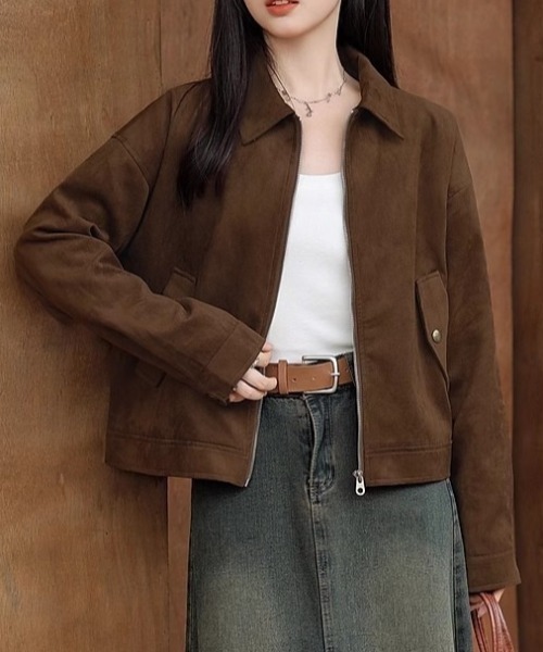 ブルゾン アウター スエードショート丈ブルゾン ジップアップ