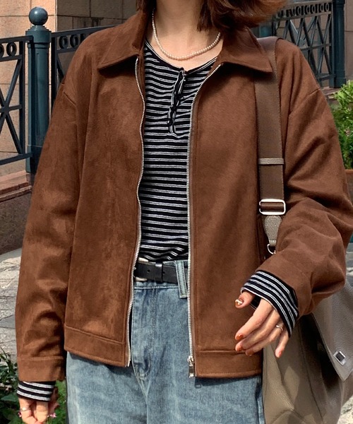 ブルゾン アウター スエードショート丈ブルゾン ジップアップ