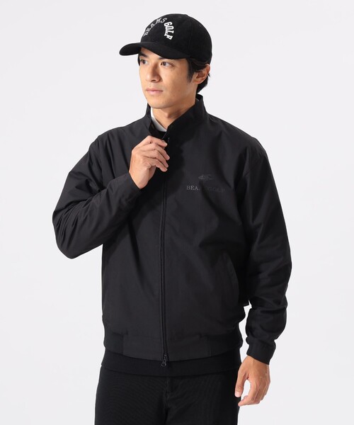 【美品】BEAMS GOLFノーカラーブルゾン 中綿 ブラック ストレッチ M BEAMS GOLF（ビームス ゴルフ）ORANGE LABEL / 裏起毛 ストレッチ ノー