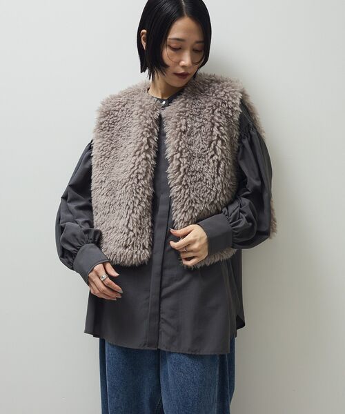 【試着のみ】ellie ELLIEエリー ファーショートベスト ジレ GRAY ファーショートベスト【GRAY】 – ELLIE