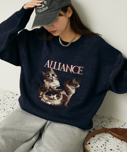 PUBLUX ニット セーター PUBLUX/パブリュクス 3 キャット デザイン