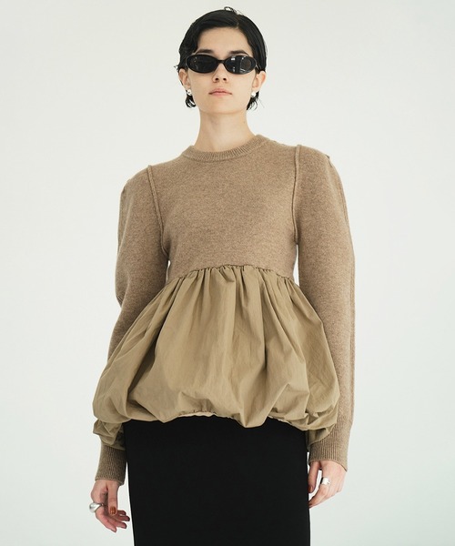ニット セーター DOCKING POWERSHOULDER KNIT TOPS レディースの画像