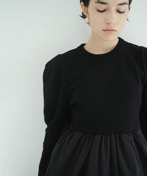 ニット セーター DOCKING POWERSHOULDER KNIT TOPS レディースの画像
