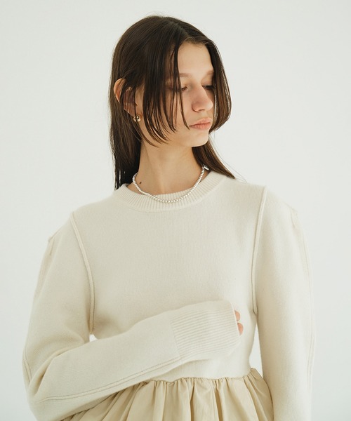 ニット セーター DOCKING POWERSHOULDER KNIT TOPS レディースの画像