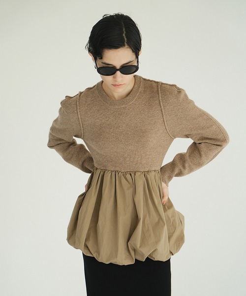 ニット セーター DOCKING POWERSHOULDER KNIT TOPS レディースの画像