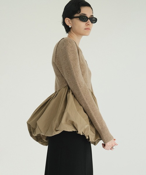 ニット セーター DOCKING POWERSHOULDER KNIT TOPS レディースの画像
