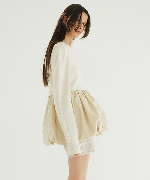ニット セーター DOCKING POWERSHOULDER KNIT TOPS レディースの画像
