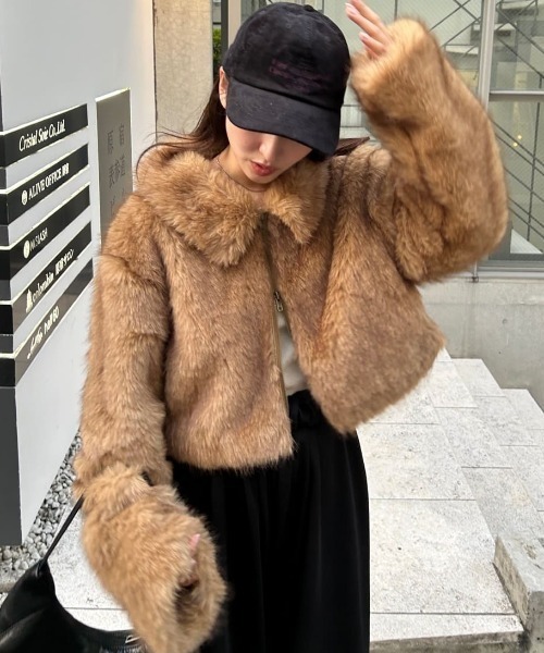 ファーショートコート ブラウン Kastane ファーストジャケット Kastane（カスタネ） コート アウター ファーショートコート