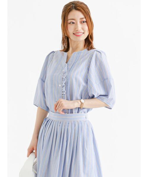 「Te chichi」 半袖ブラウス フリ- ブルー レディース_画像5