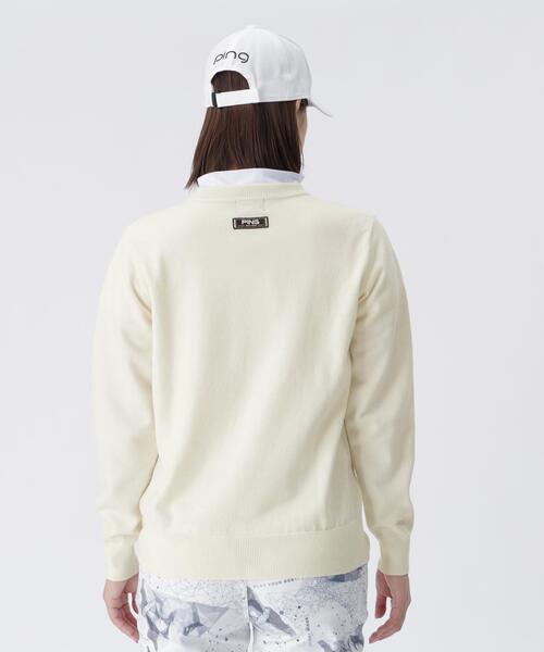 【イエロー】エンボス加工ウールライククルーネックニットプルオーバー <LADIES LINE> (LADIES) イエロー】エンボス加工ウールライククルーネックニットプルオーバー