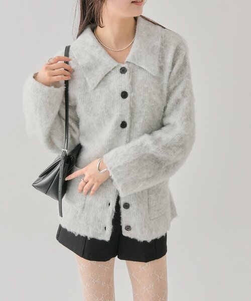 mystic 襟付きプレートニットカーディガン グレー 今週の1番人気はコレ #襟付きプレートニットカーディガン ライトグレー