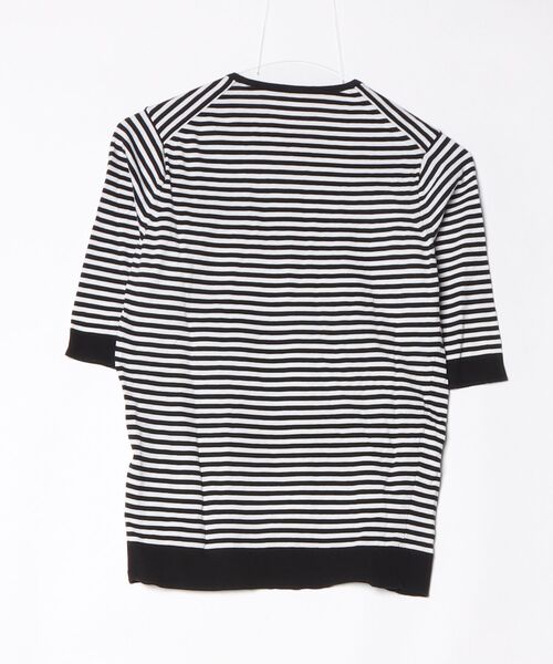 「MUSE de Deuxieme classe」 ボーダー柄半袖ニット - ブラック レディース_画像2