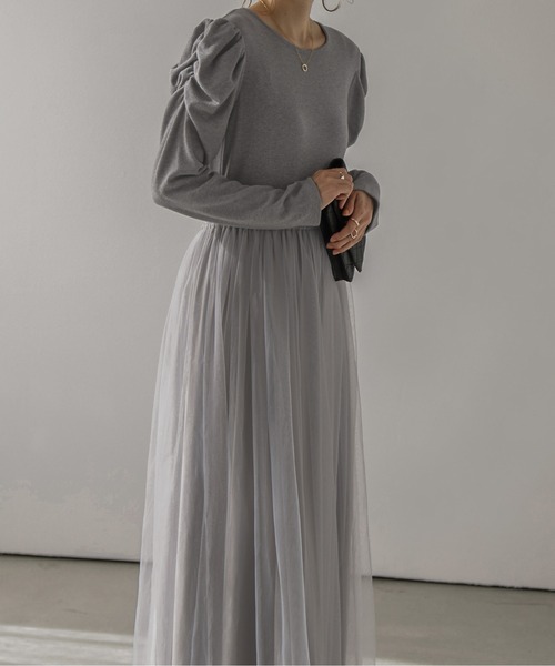 「La-gemme」 長袖ワンピース M グレー レディース_画像3