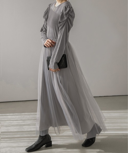 「La-gemme」 長袖ワンピース M グレー レディース_画像6