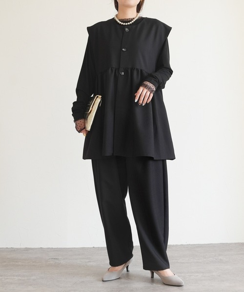 極美品 PILGRIM カルロバルベラ 黒 チェック 46 スーツ セットアップ Flolia（フロリア） セレモニースーツ セットアップ レディース