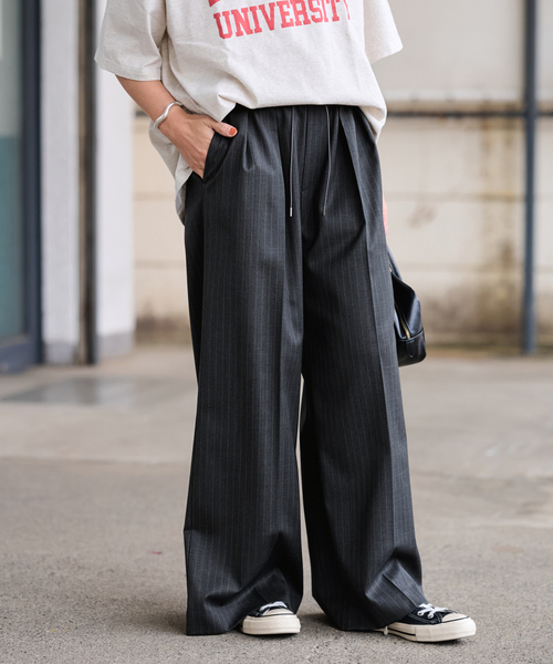 Cozy Worldwide ブラック ストライプパンツ org.jpg