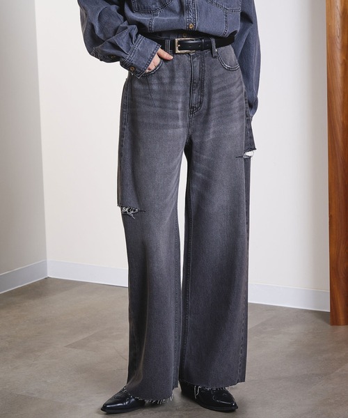 ジーンズ デニム デニムパンツ SLIT DENIM PANTS レディースの画像