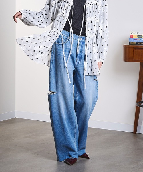 ジーンズ デニム デニムパンツ SLIT DENIM PANTS レディースの画像