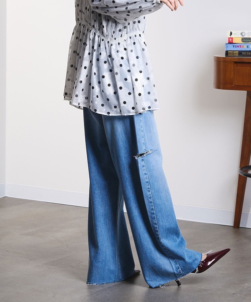ジーンズ デニム デニムパンツ SLIT DENIM PANTS レディースの画像